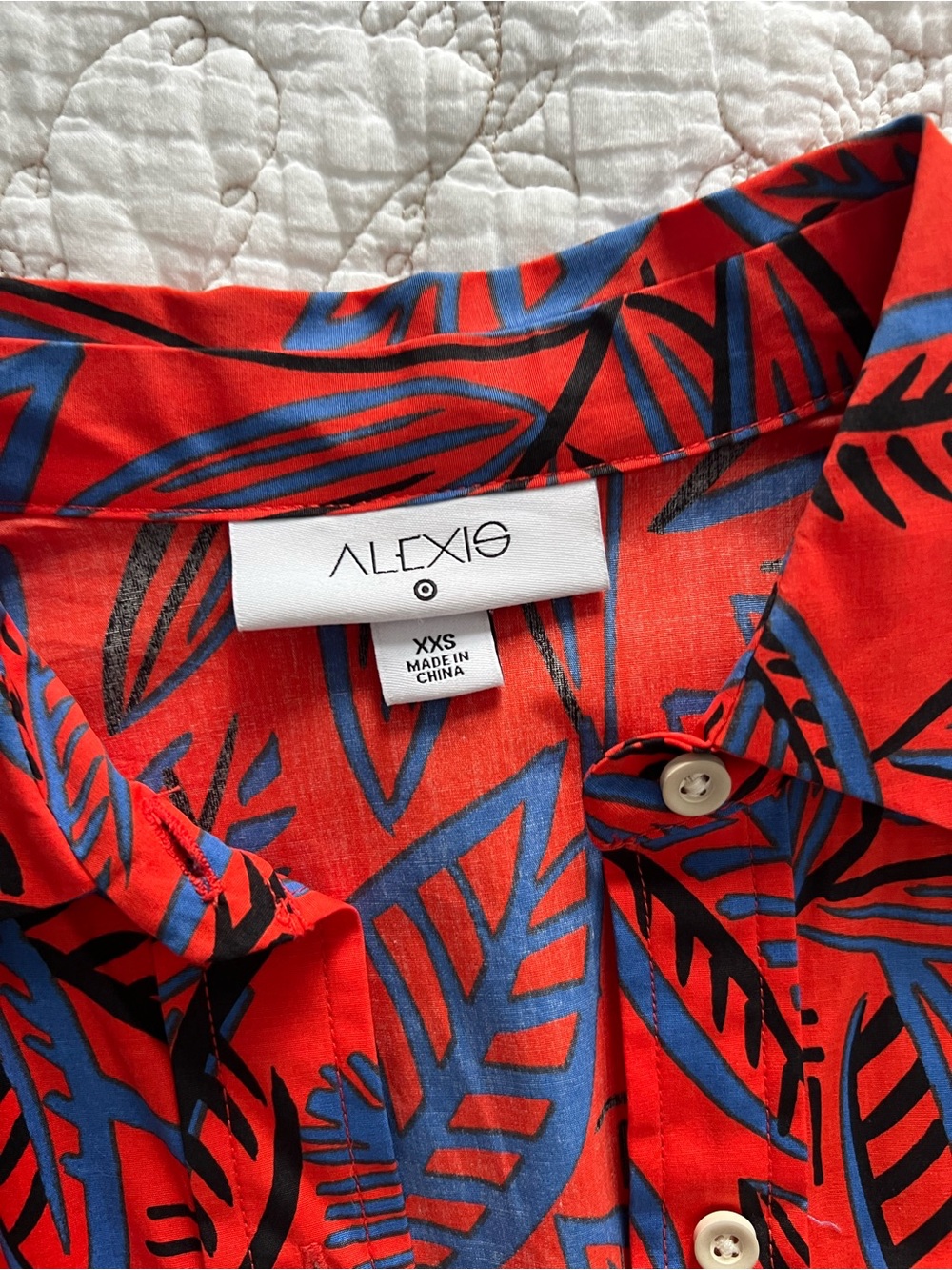 Alexis Red Button-Front Leaf Print Midi Dress - Picture 4 of 4